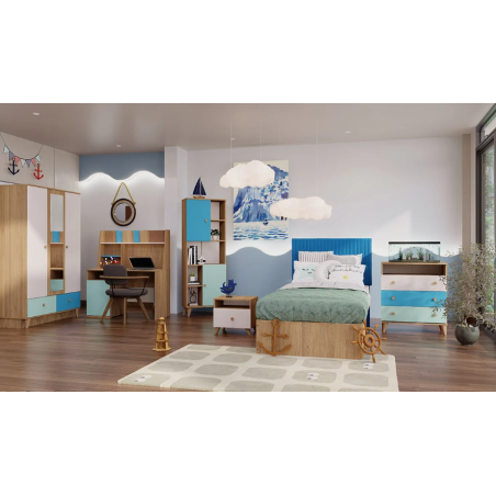 Hera Lot pour Enfant: 1 Tête de Lit + 1 Bureau + 1 Armoire