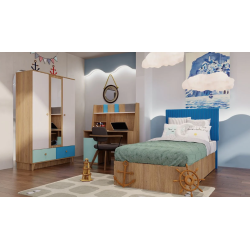 Hera Lot pour Enfant: 1 Tête de Lit + 1 Bureau + 1 Armoire